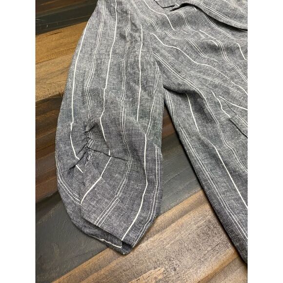 Lane Bryant The Bryant Blazer Linen Blend Rushed Sleeves Striped Button Size 14 - Picture 5 of 9